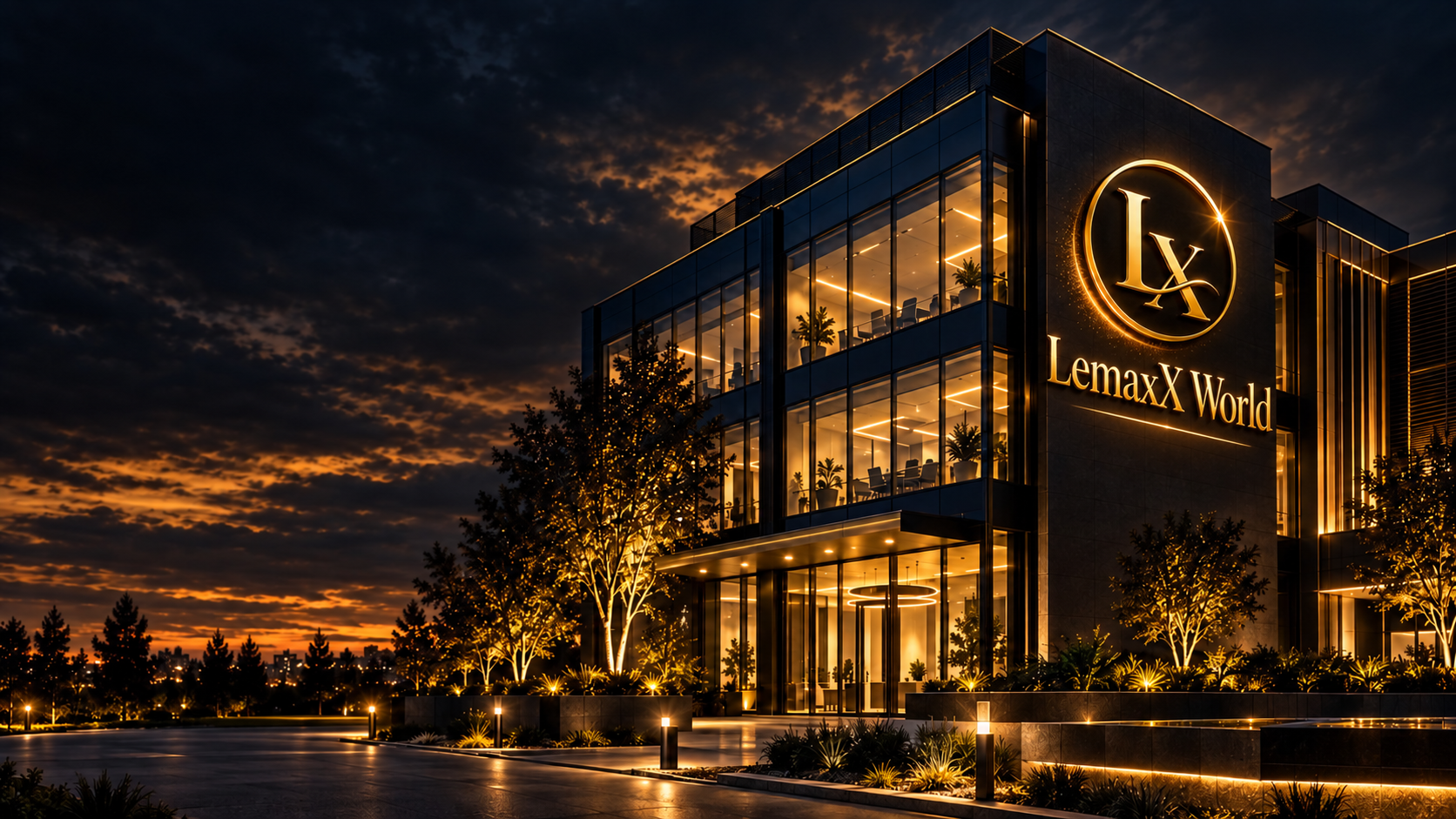 LemaxX World commercial building with illuminated architecture at dusk